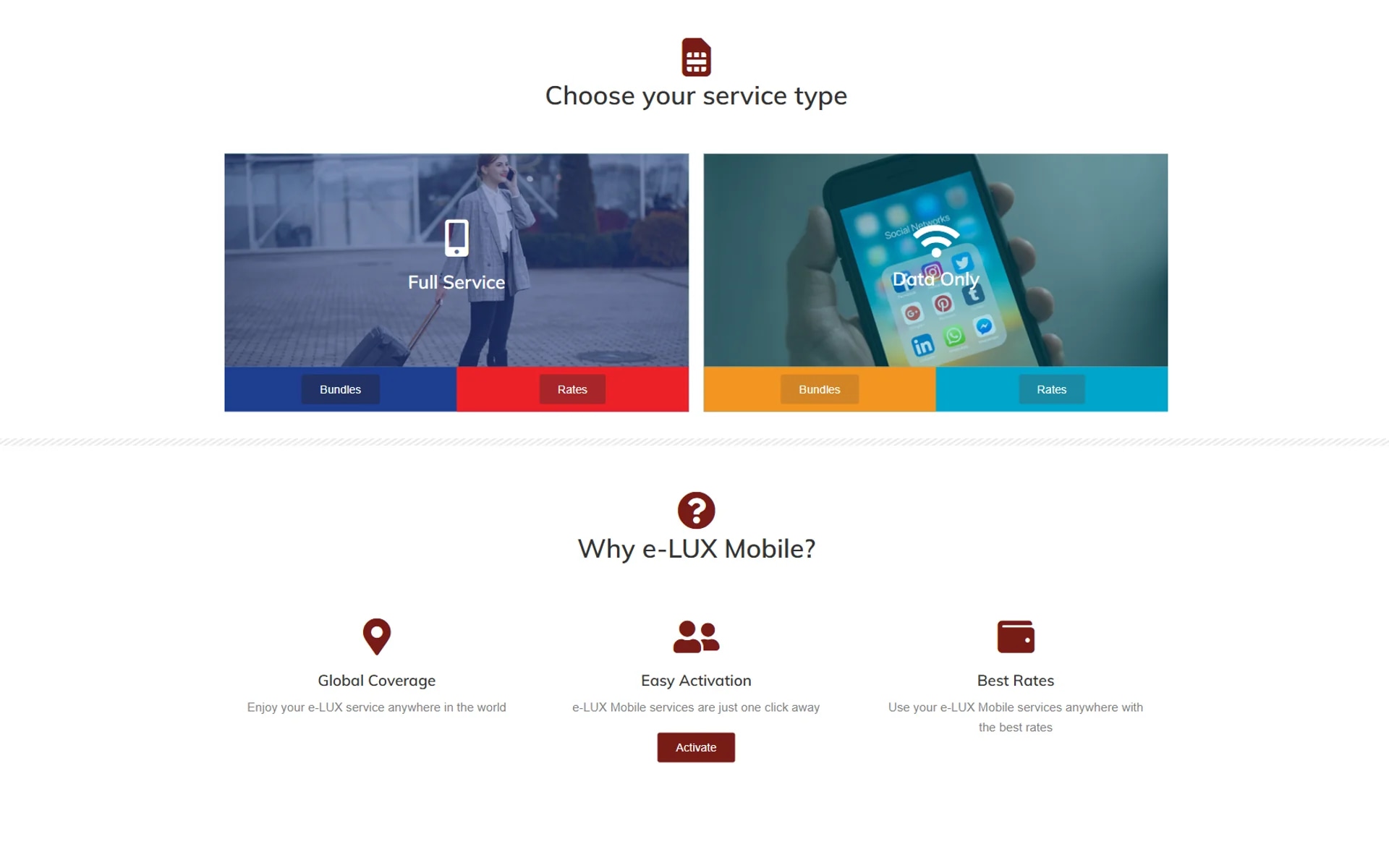 The e-LUX Mobile self-service top-up site on desktop