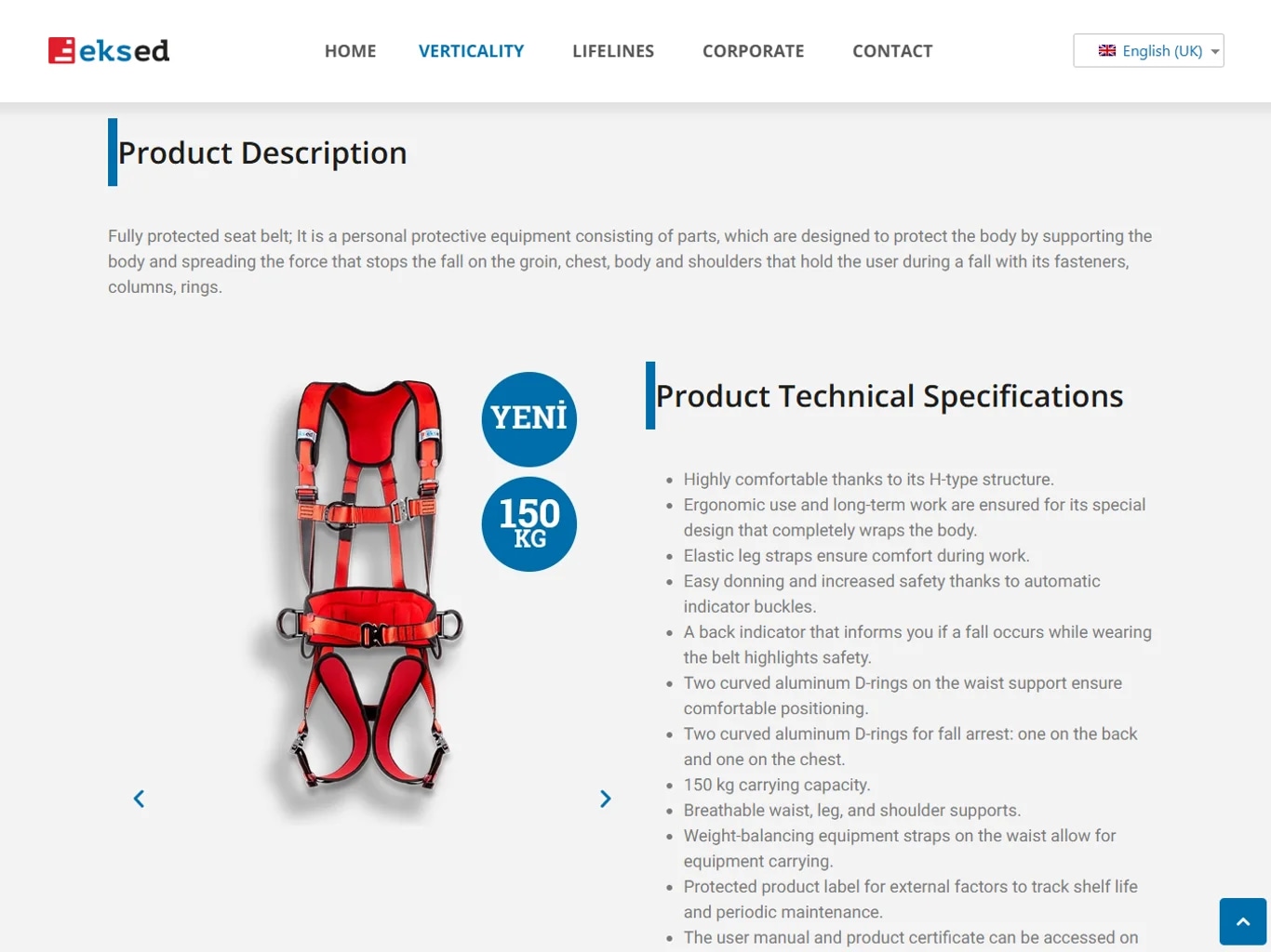 The Eksed safety-equipment lead site on tablet