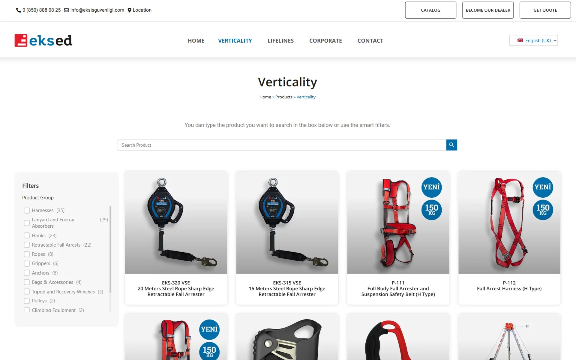 The Eksed safety-equipment lead site on desktop