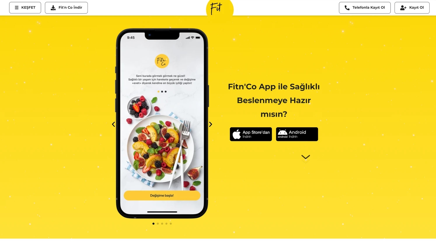 The Fit'n Co app-launch website on desktop