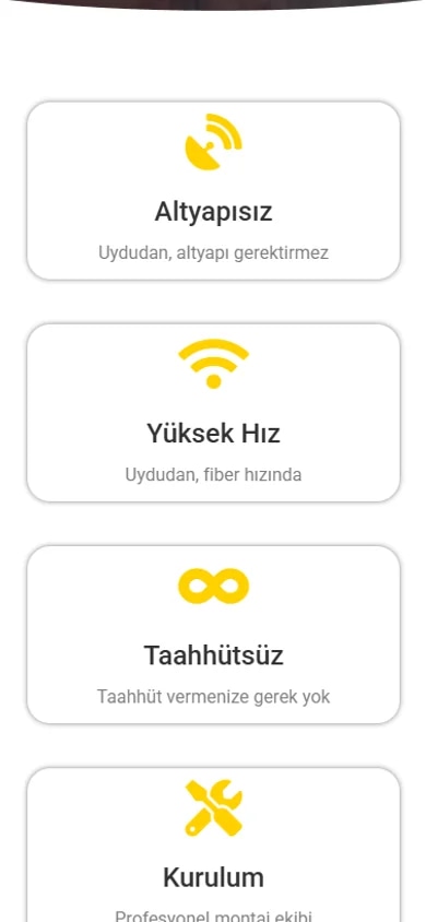The Uzaynet satellite-internet lead site on mobile