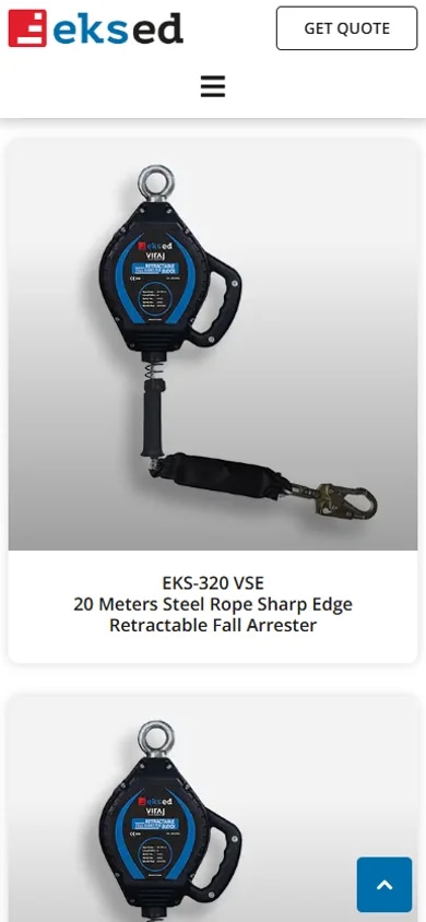 The Eksed safety-equipment lead site on mobile
