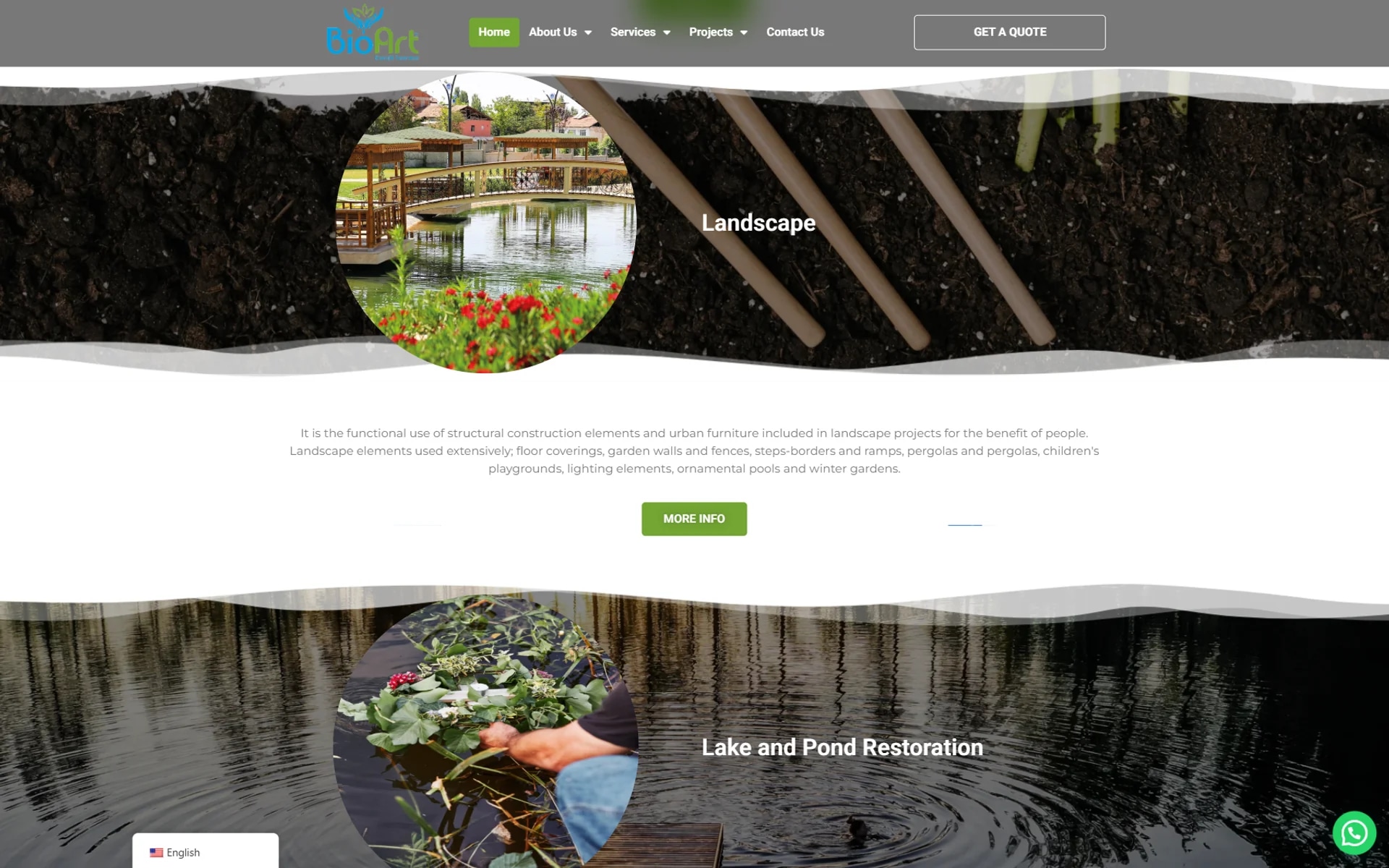 The BioArt ecological-pond site on desktop