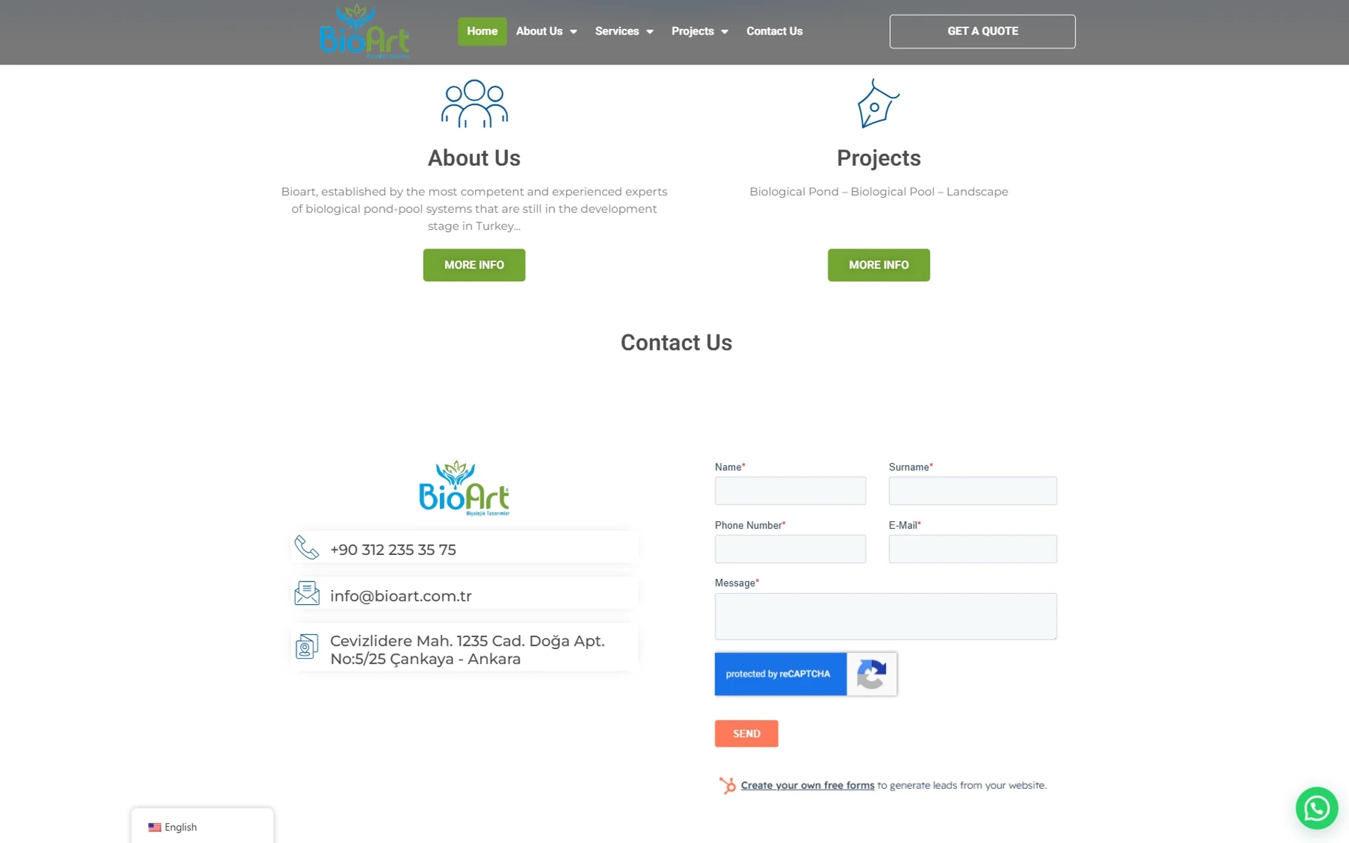The BioArt ecological-pond site on desktop