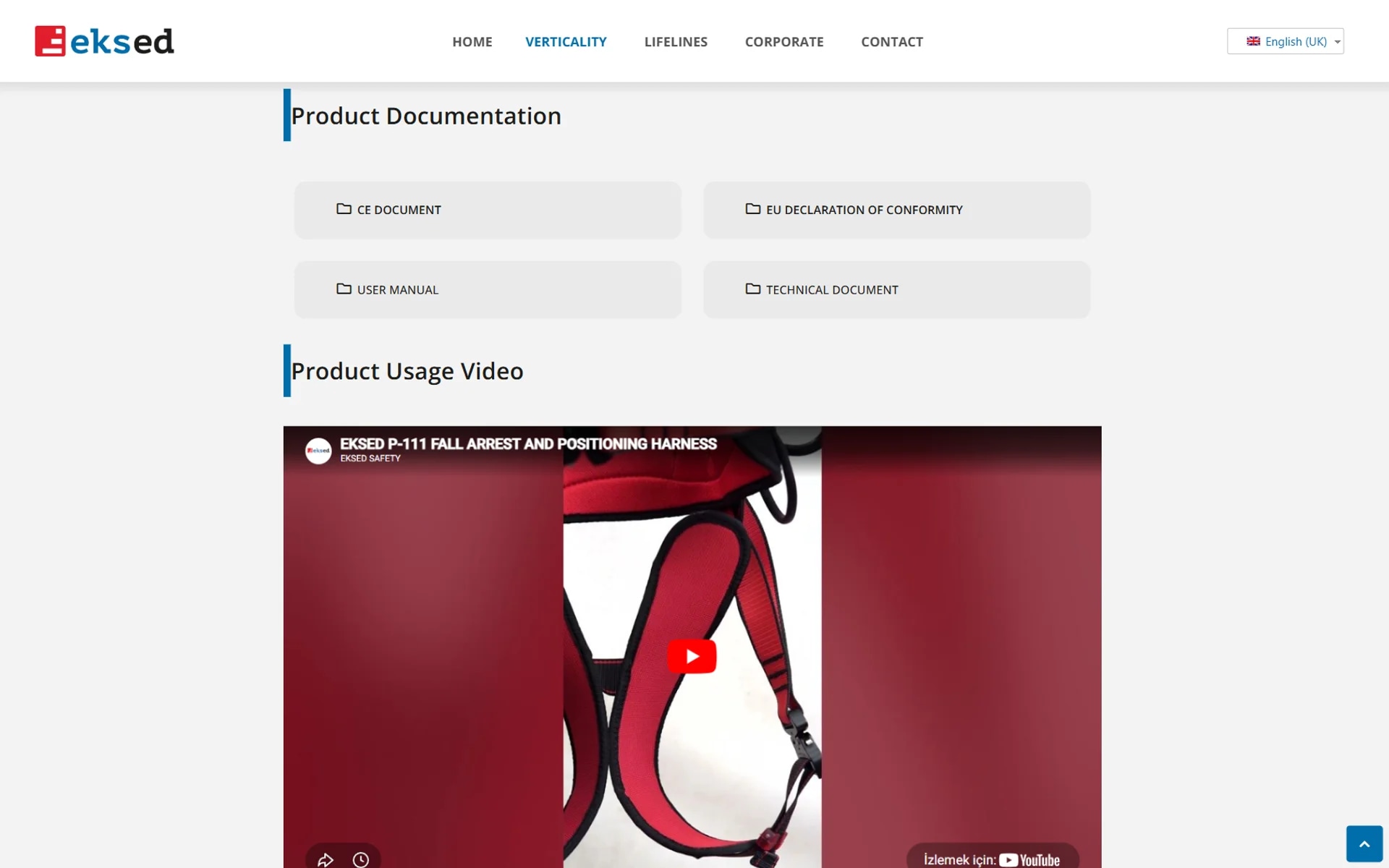 The Eksed safety-equipment lead site on desktop