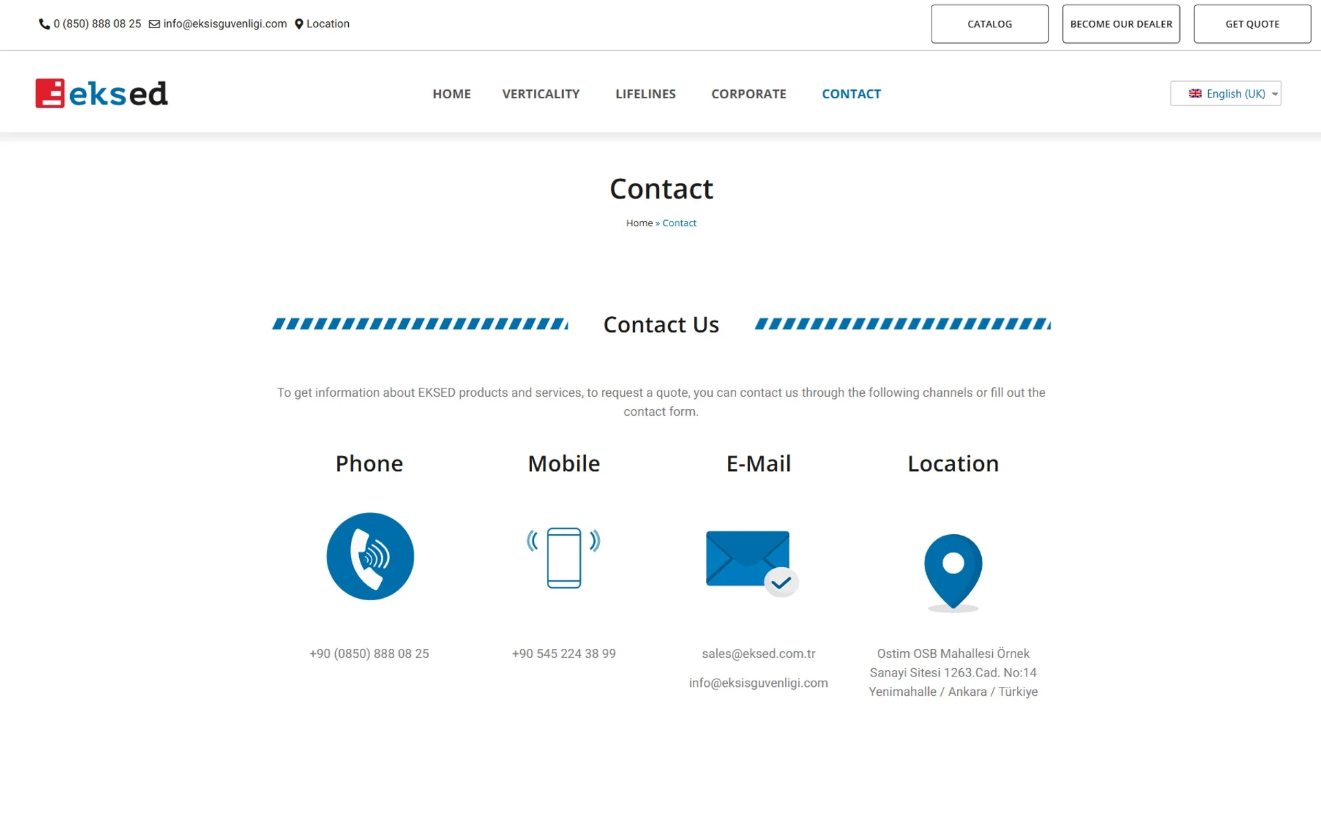 The Eksed safety-equipment lead site on desktop