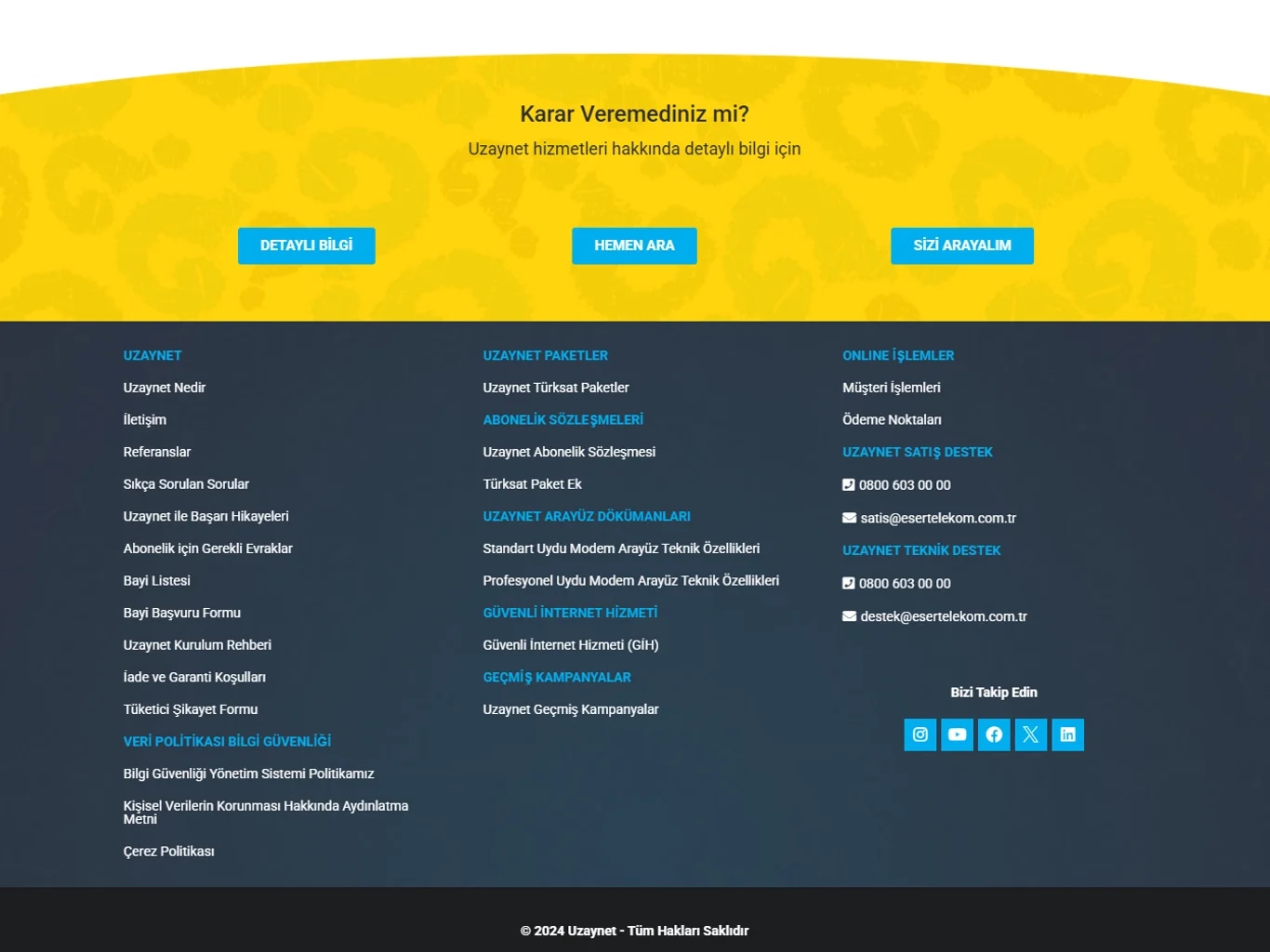 The Uzaynet satellite-internet lead site on tablet