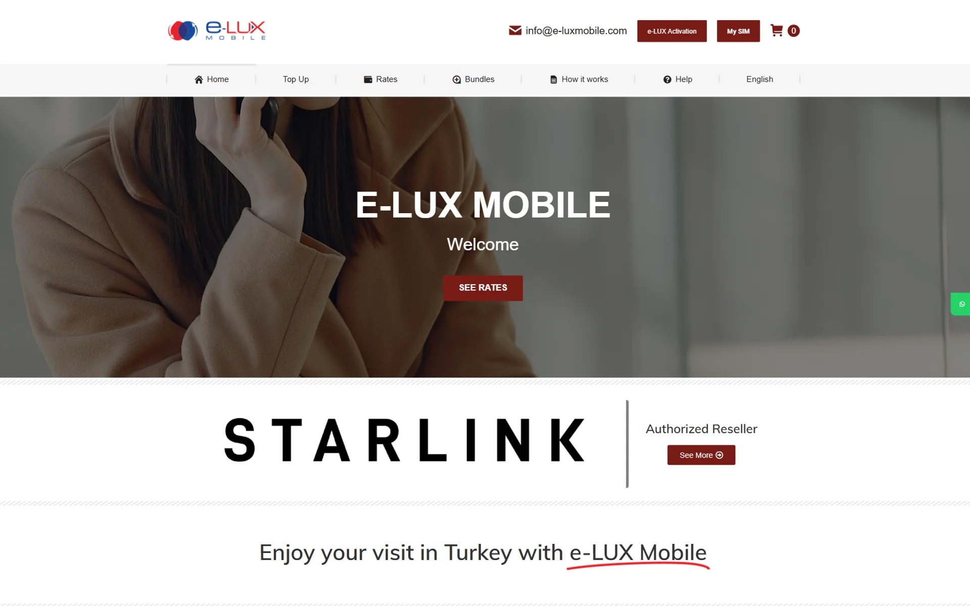 The e-LUX Mobile self-service top-up site on desktop