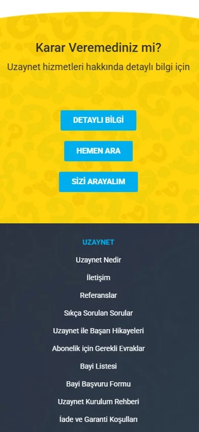 The Uzaynet satellite-internet lead site on mobile