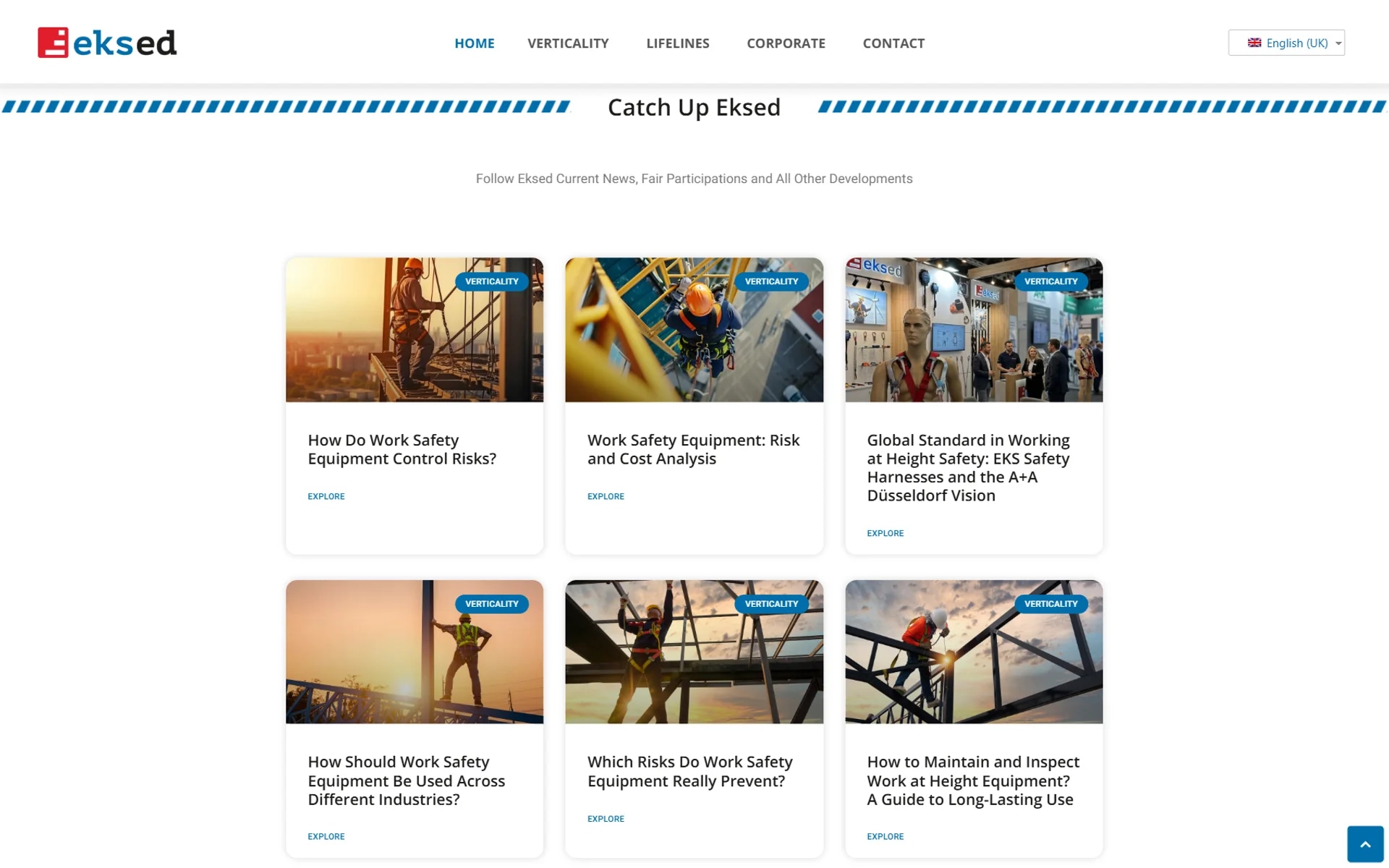 The Eksed safety-equipment lead site on desktop