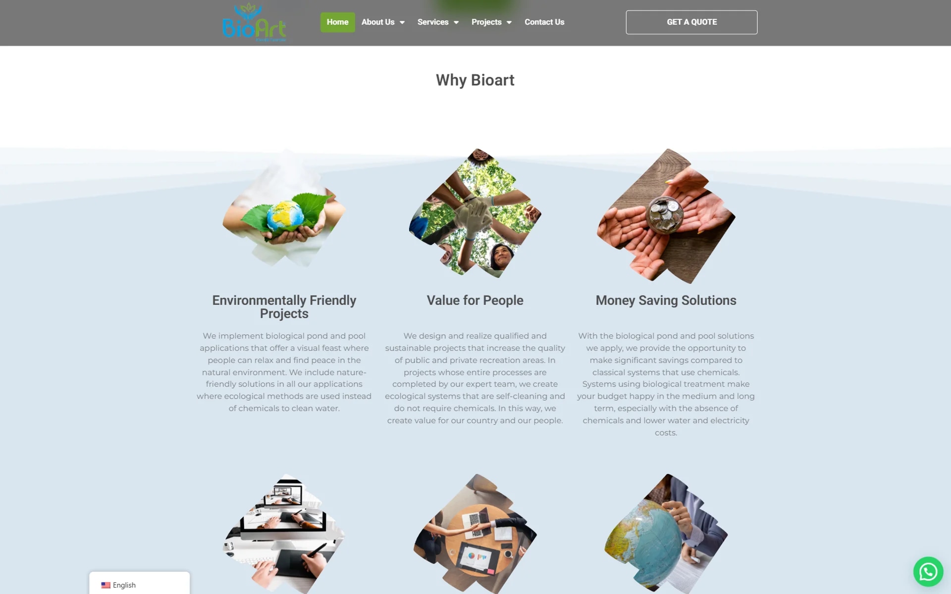 The BioArt ecological-pond site on desktop