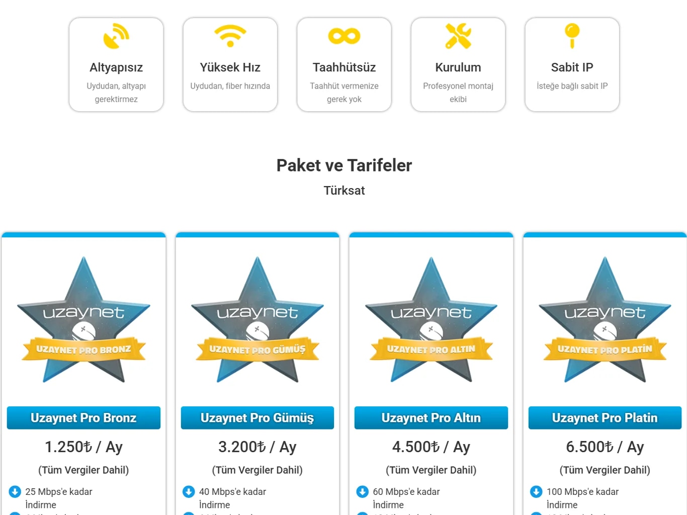 The Uzaynet satellite-internet lead site on tablet