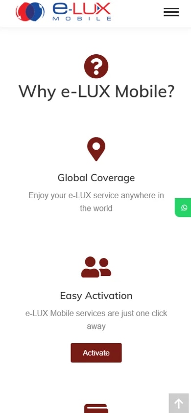 The e-LUX Mobile self-service top-up site on mobile