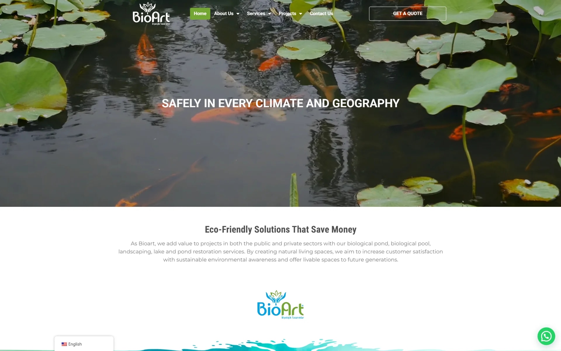 The BioArt ecological-pond site on desktop