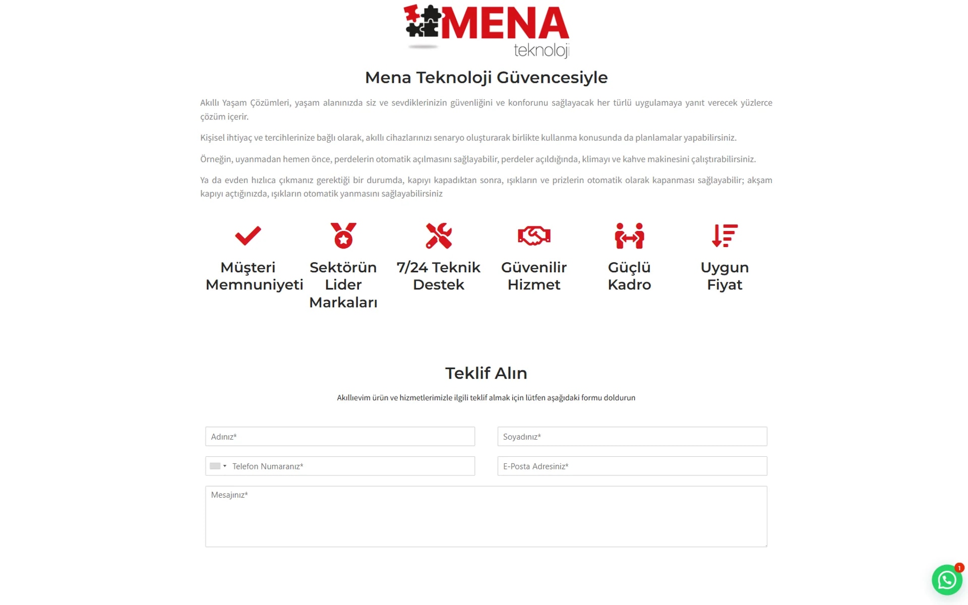 The Akıllıevim smart-home lead site on desktop