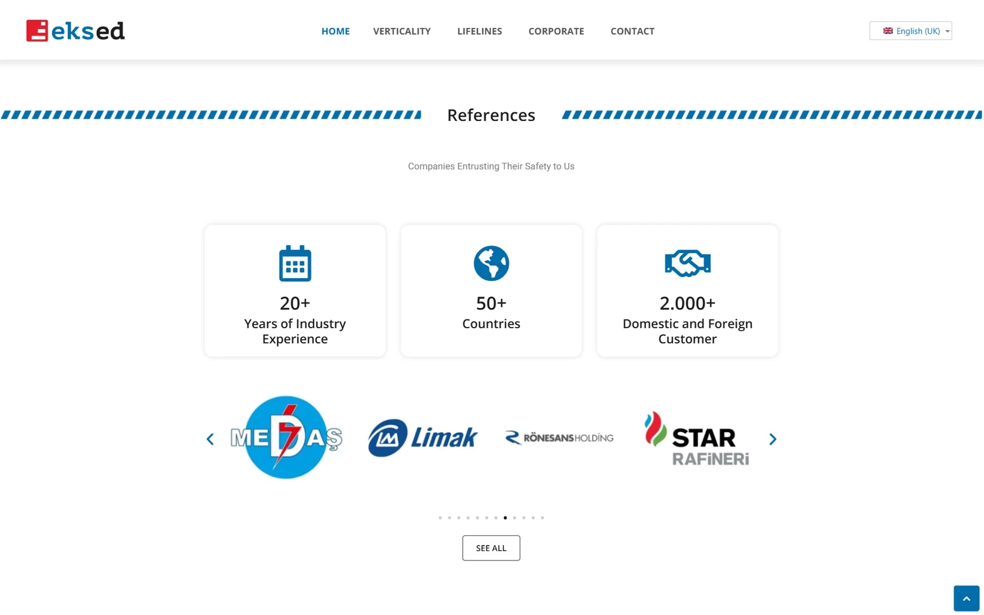 The Eksed safety-equipment lead site on desktop