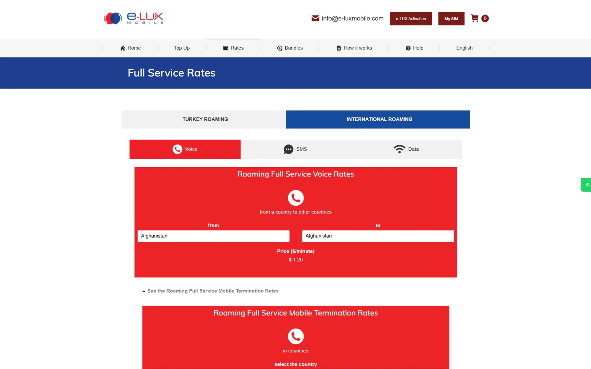 The e-LUX Mobile self-service top-up site on desktop
