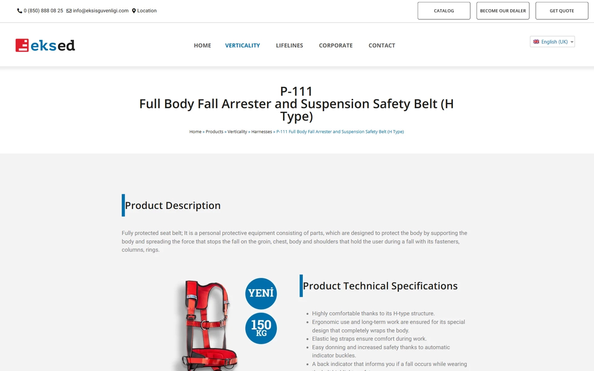 The Eksed safety-equipment lead site on desktop