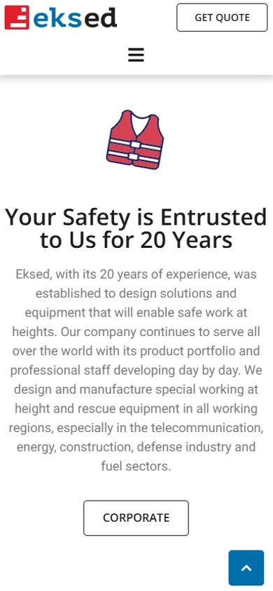 The Eksed safety-equipment lead site on mobile