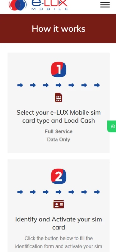 The e-LUX Mobile self-service top-up site on mobile