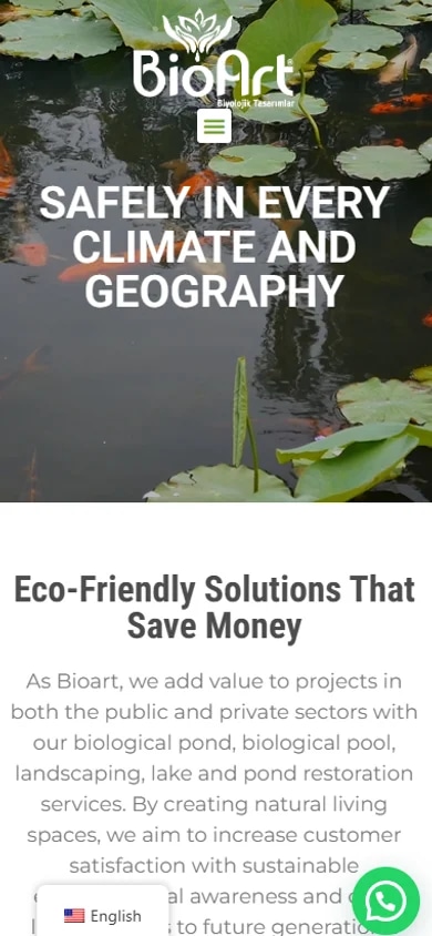 The BioArt ecological-pond site on mobile
