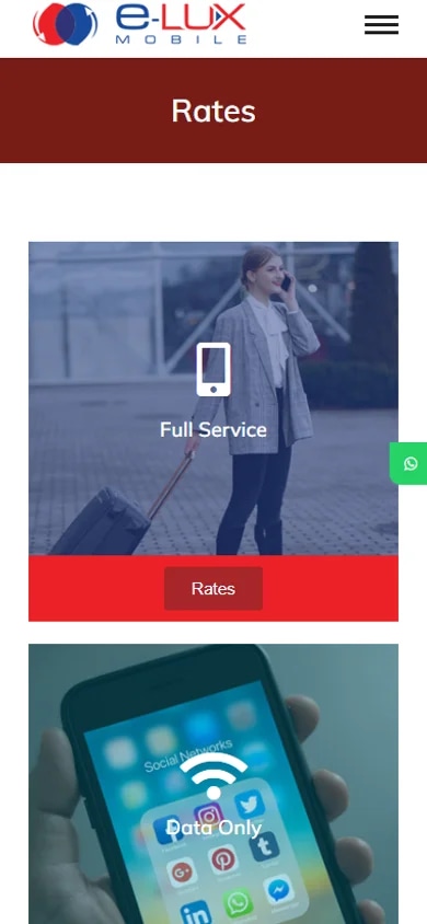 The e-LUX Mobile self-service top-up site on mobile