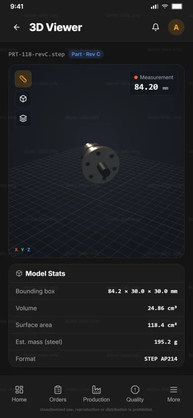 Meshsan MES 3D CAD viewer on mobile
