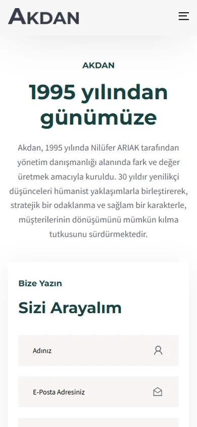 The Akdan corporate website on mobile