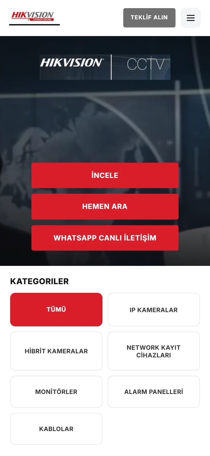The Hikvision Türkiye landing site on mobile