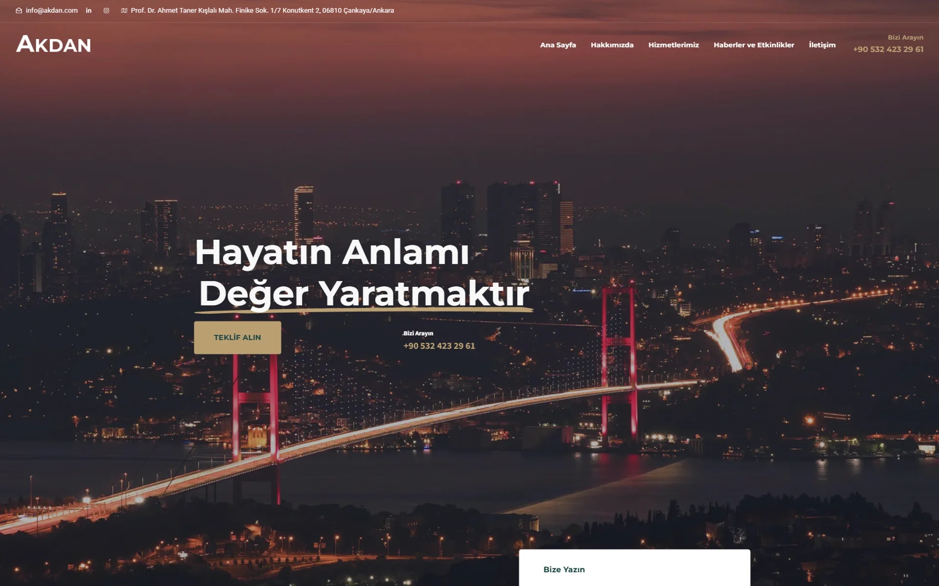 The Akdan corporate website on desktop