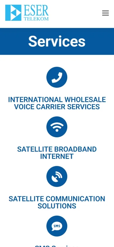 The Eser Telekom corporate website on mobile