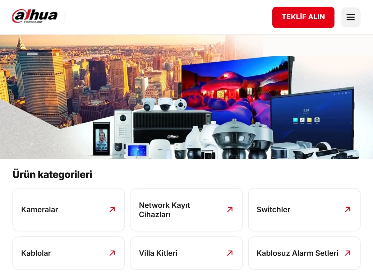 The Dahua Türkiye landing site on tablet