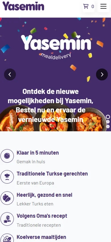 The Yasemin meal-delivery platform on mobile
