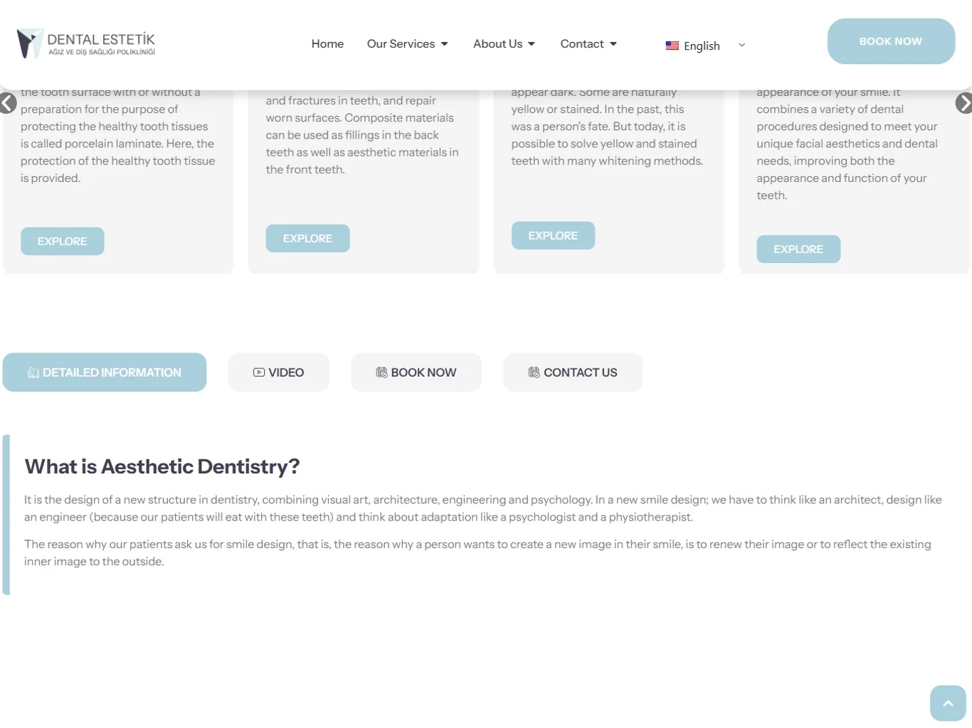 The Dental Estetik Center patient website on tablet