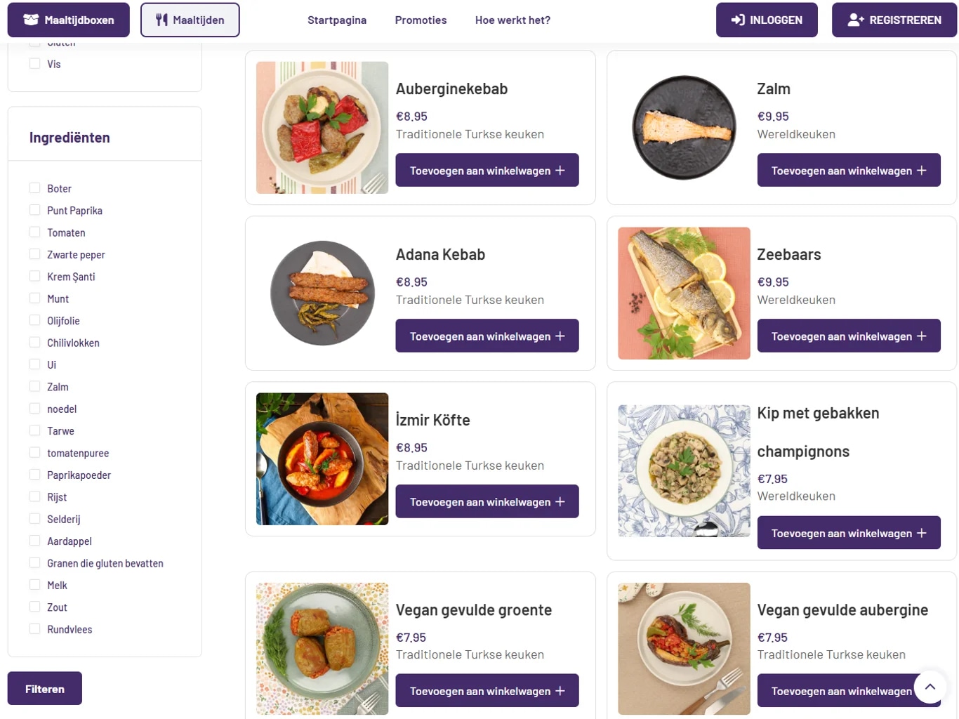 The Yasemin meal-delivery platform on tablet