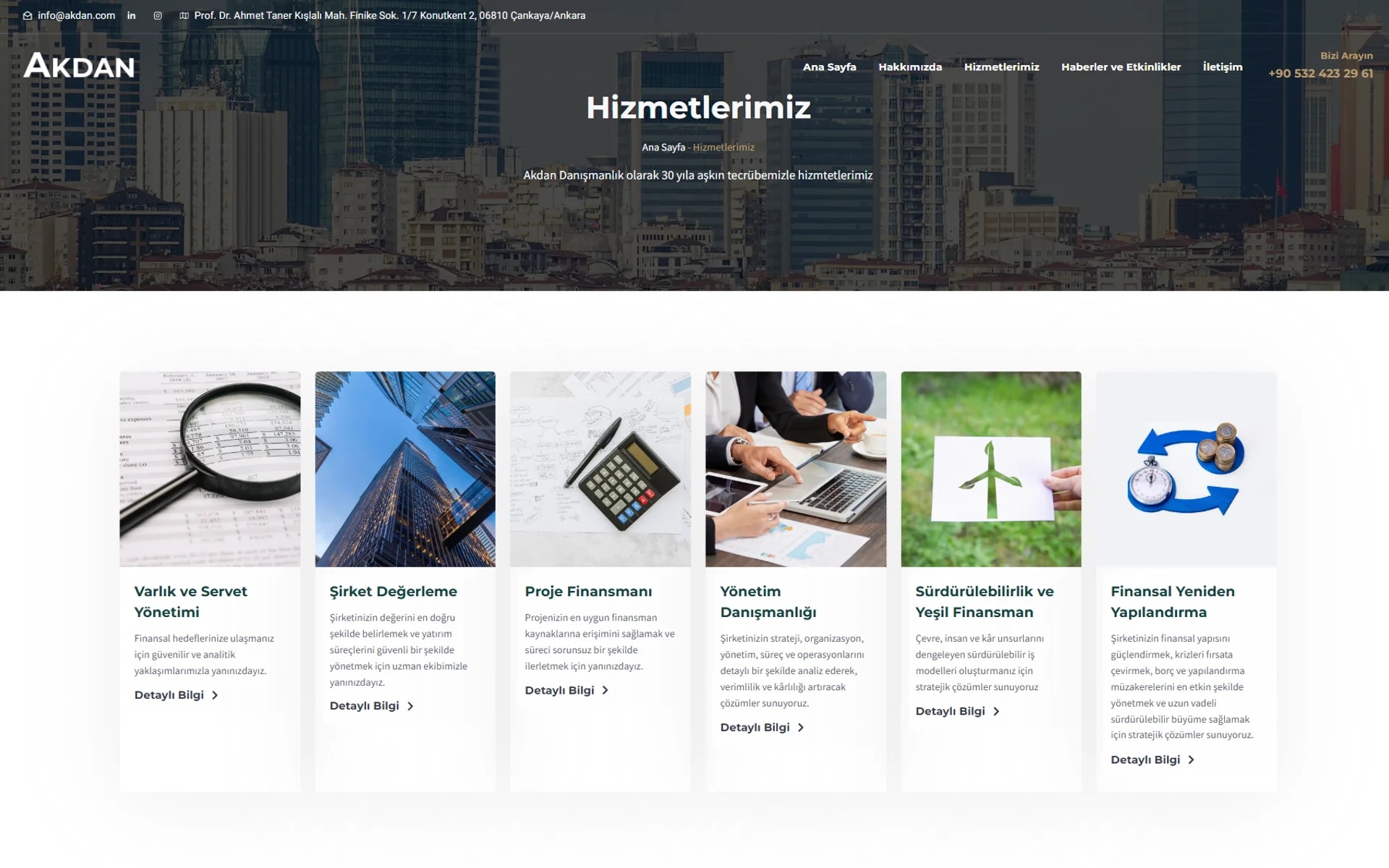 The Akdan corporate website on desktop