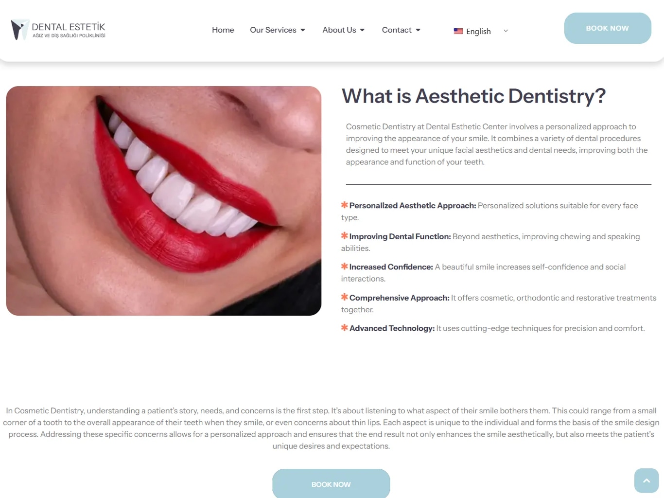 The Dental Estetik Center patient website on tablet