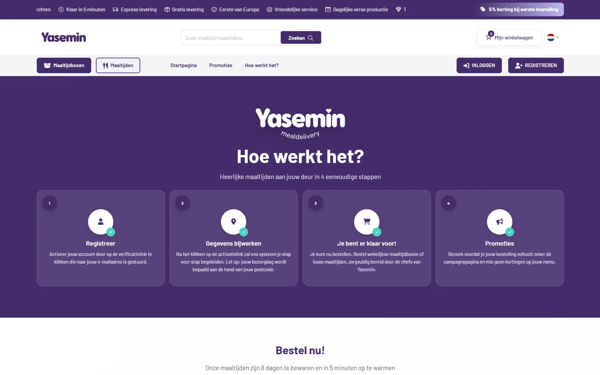 The Yasemin meal-delivery platform on desktop