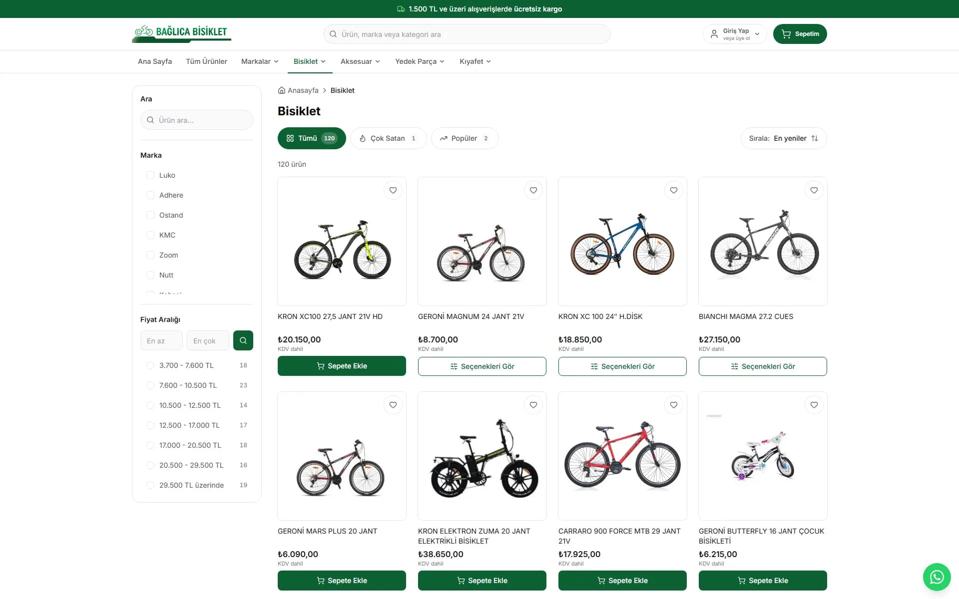 A custom e-commerce platform built for a bike shop: Bağlıca Bisiklet.