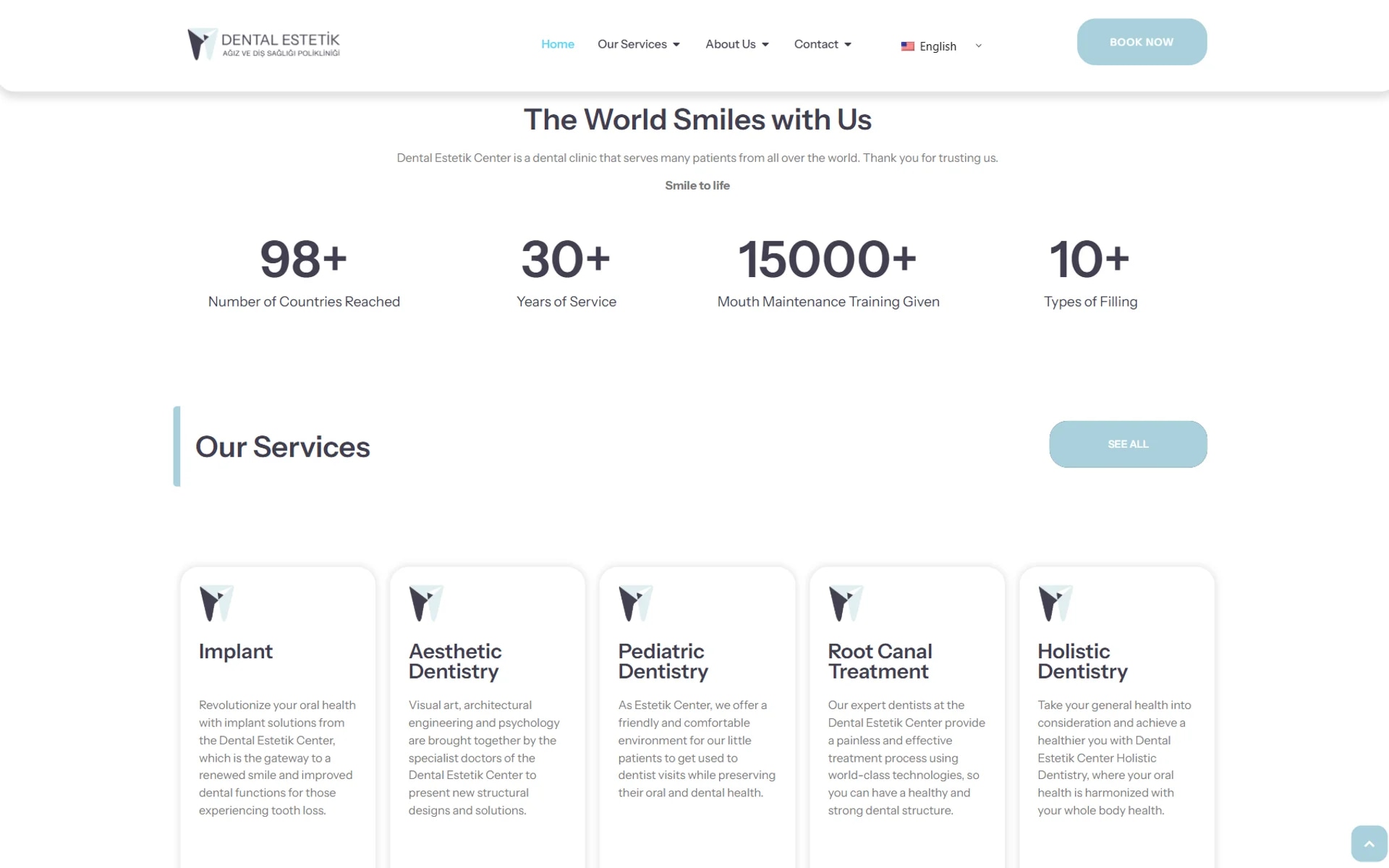 The Dental Estetik Center patient website on desktop