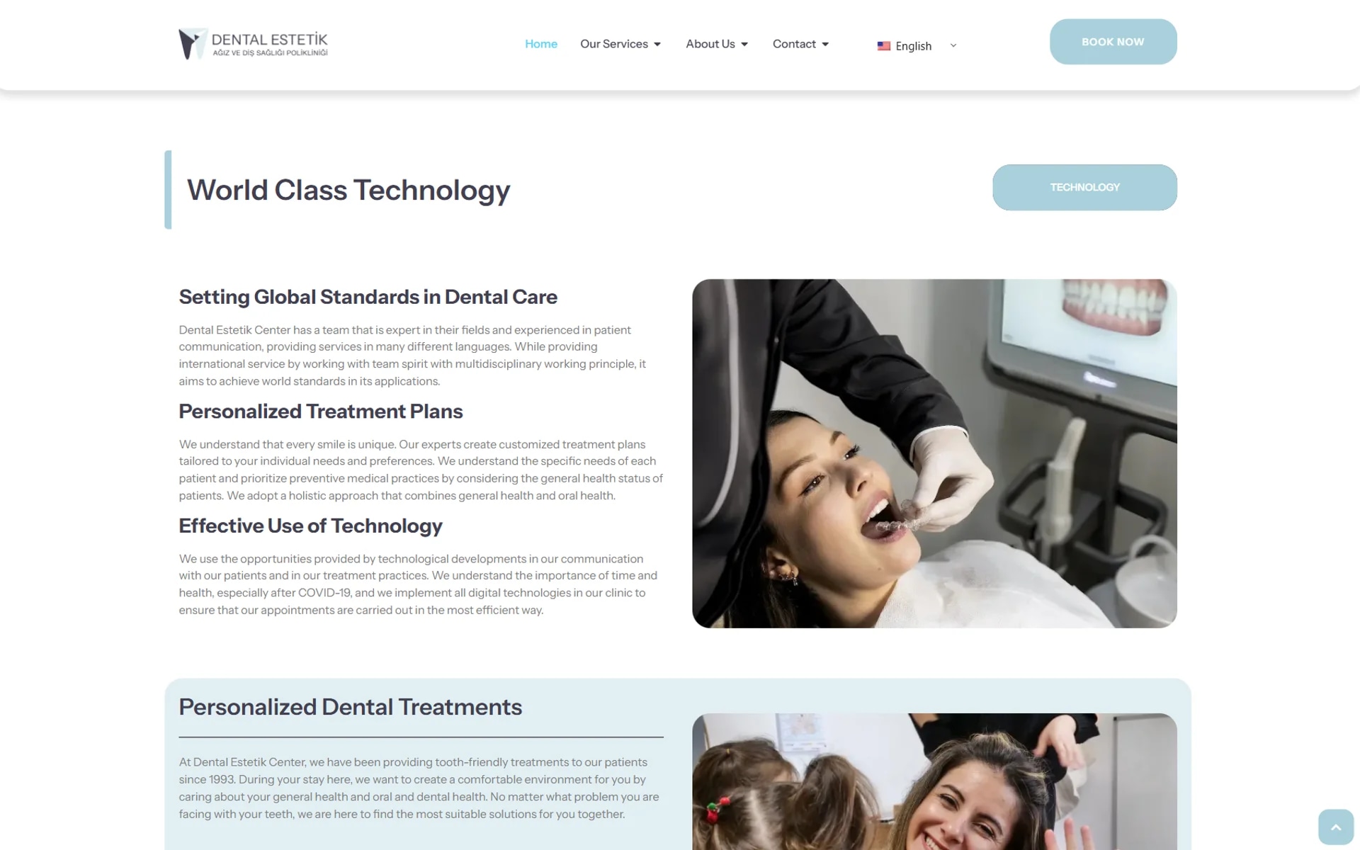 The Dental Estetik Center patient website on desktop