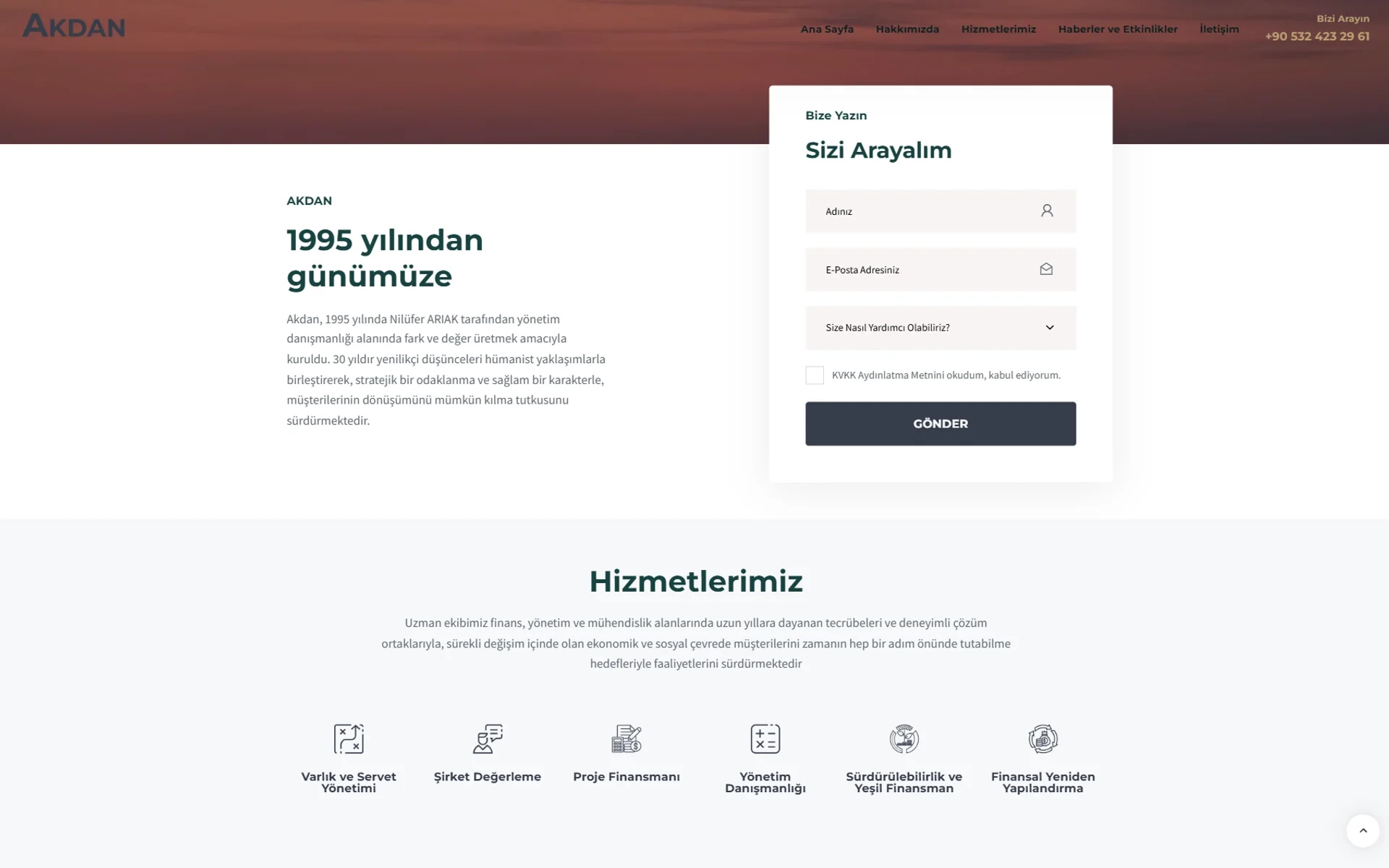 The Akdan corporate website on desktop