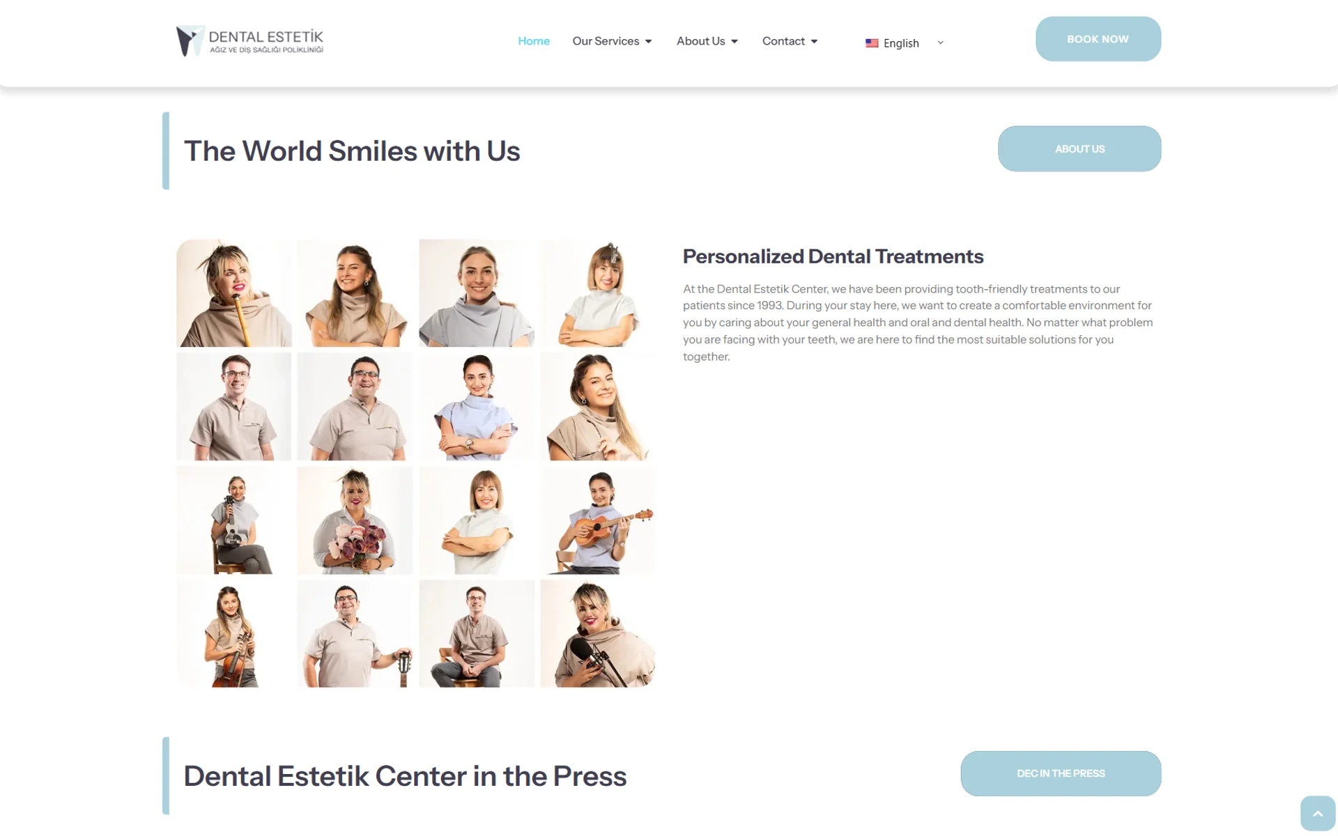 The Dental Estetik Center patient website on desktop