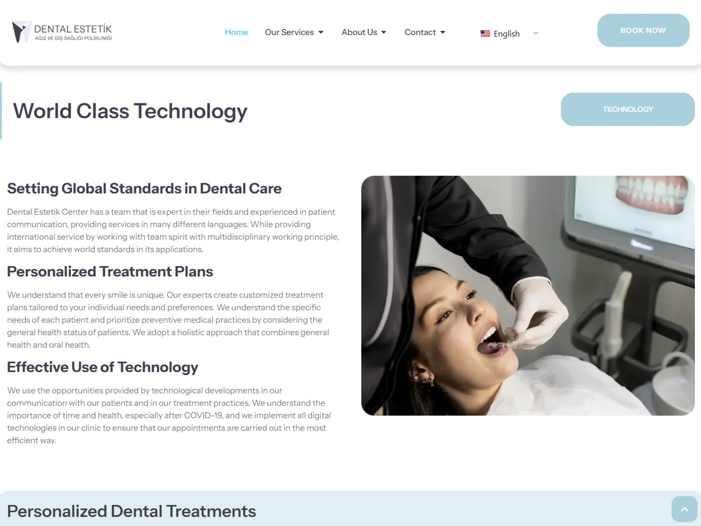 The Dental Estetik Center patient website on tablet