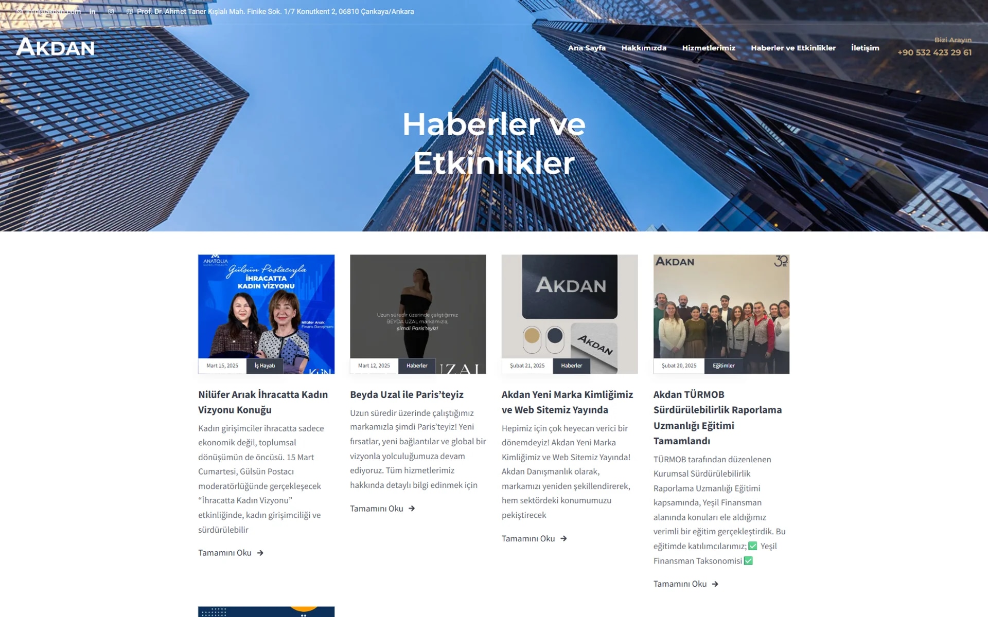 The Akdan corporate website on desktop