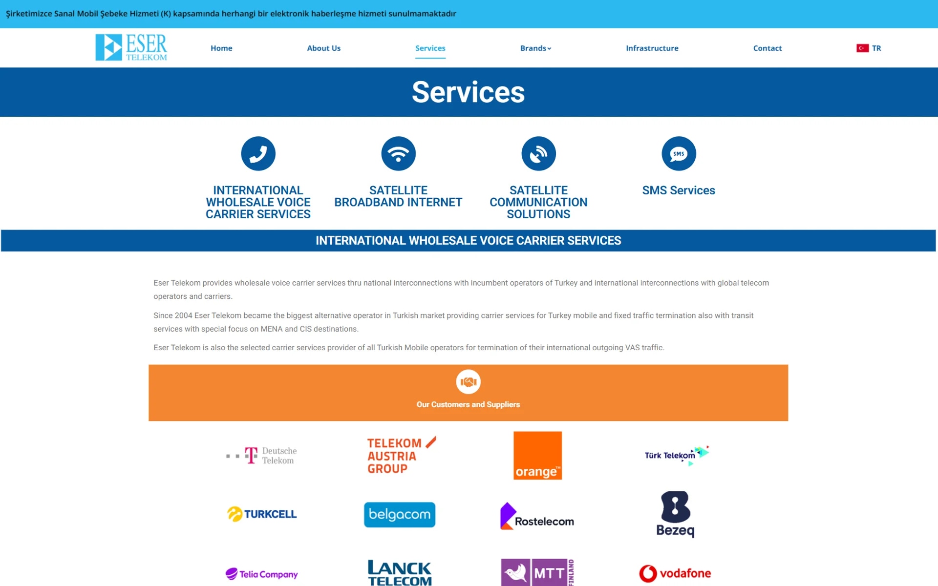 The Eser Telekom corporate website on desktop