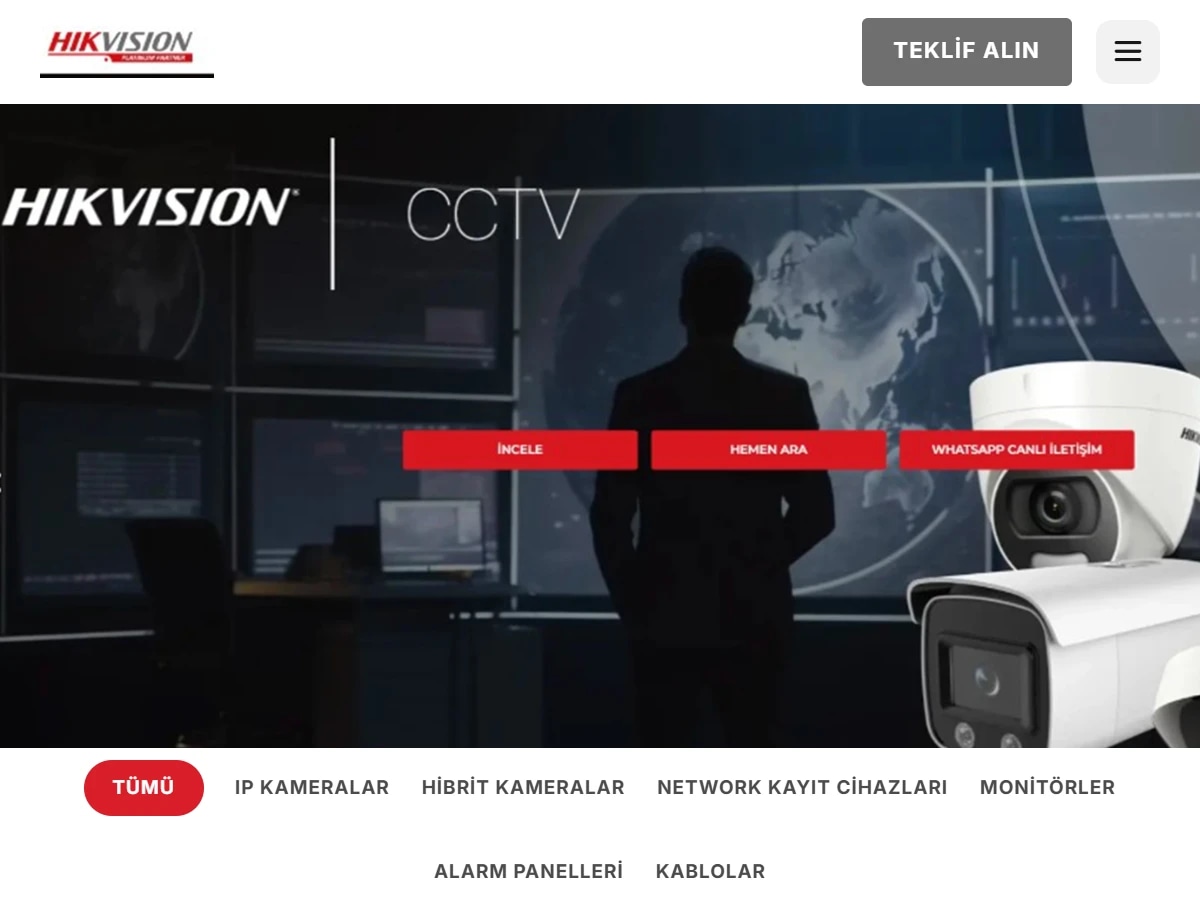 The Hikvision Türkiye landing site on tablet