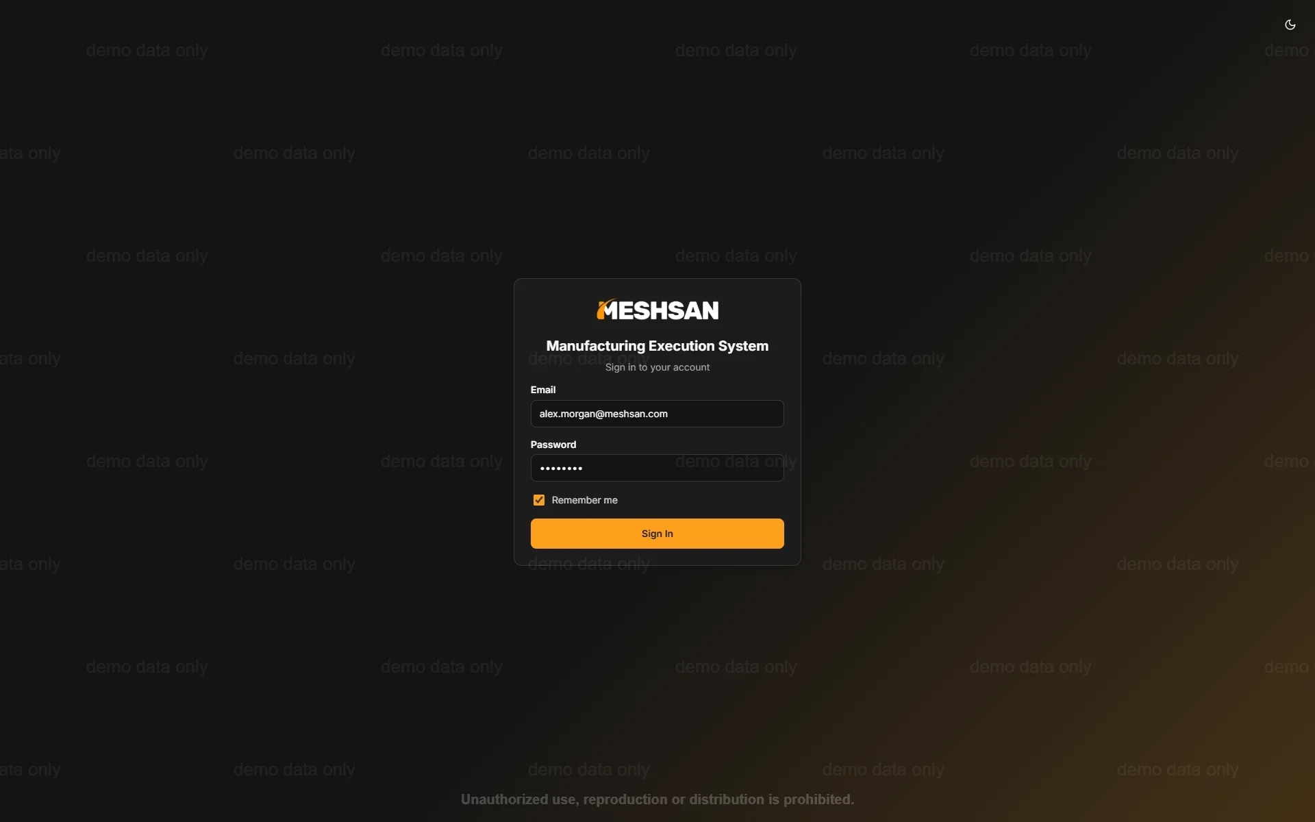 Meshsan MES login screen on desktop