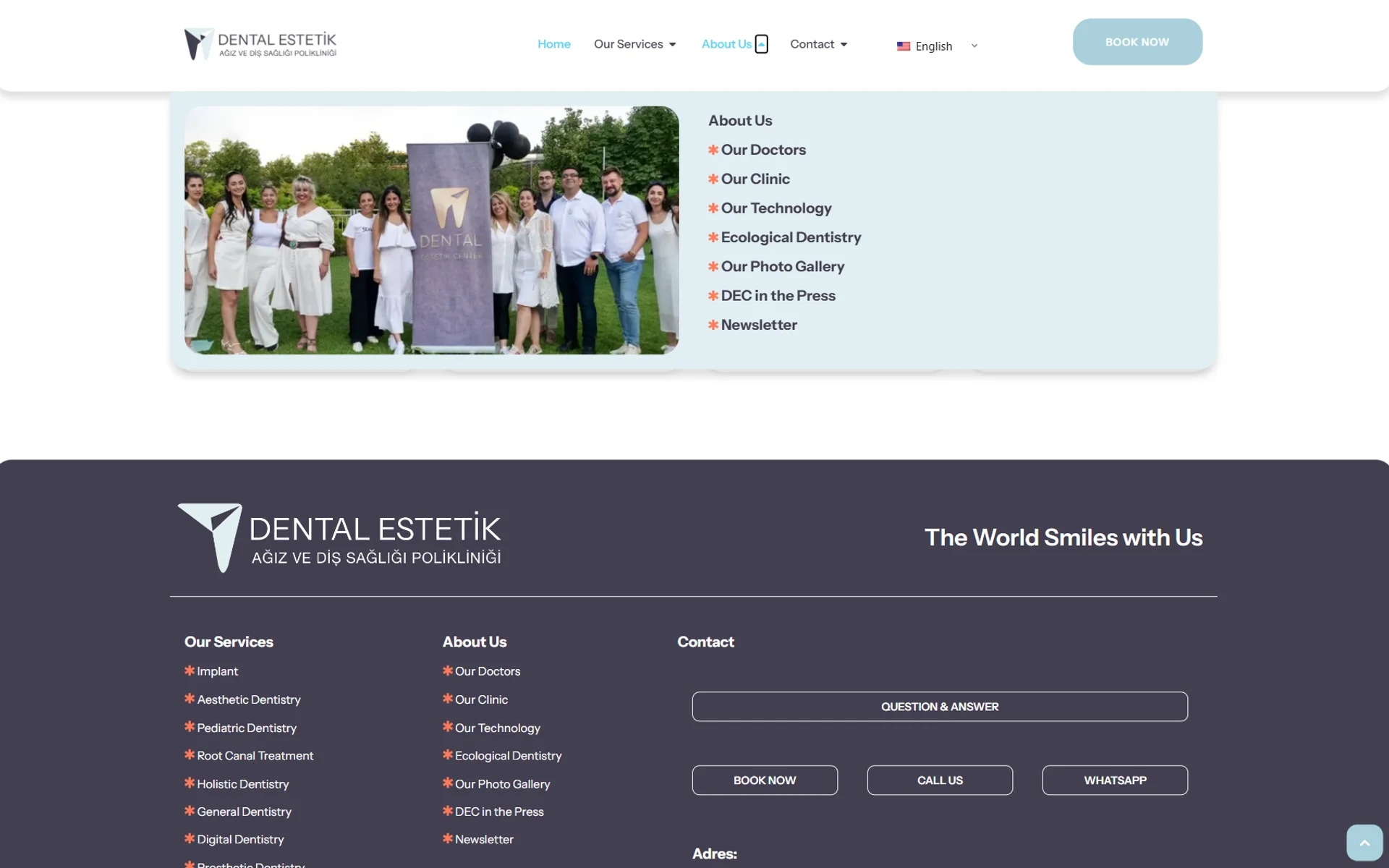 The Dental Estetik Center patient website on desktop
