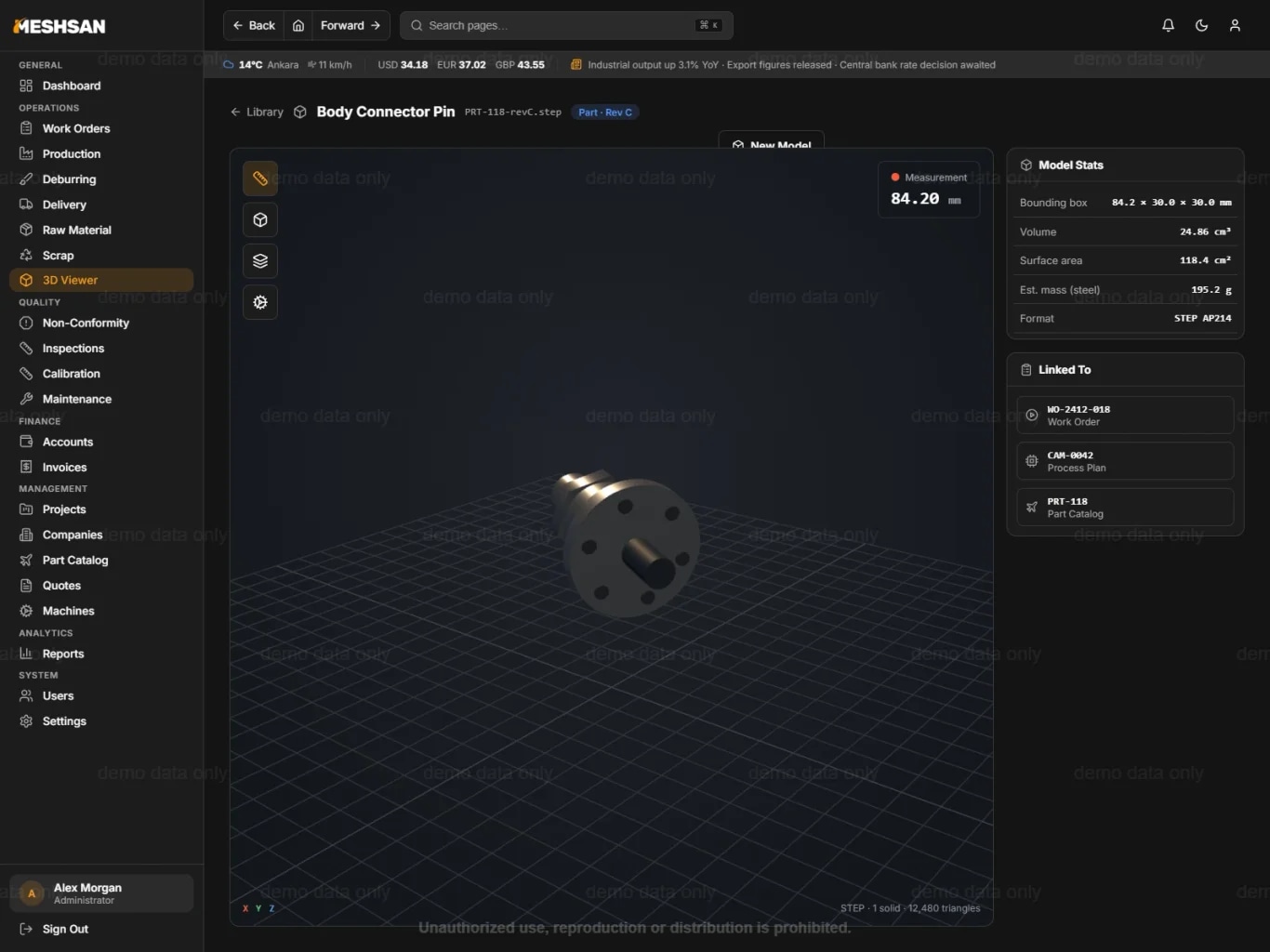Meshsan MES 3D CAD viewer on tablet